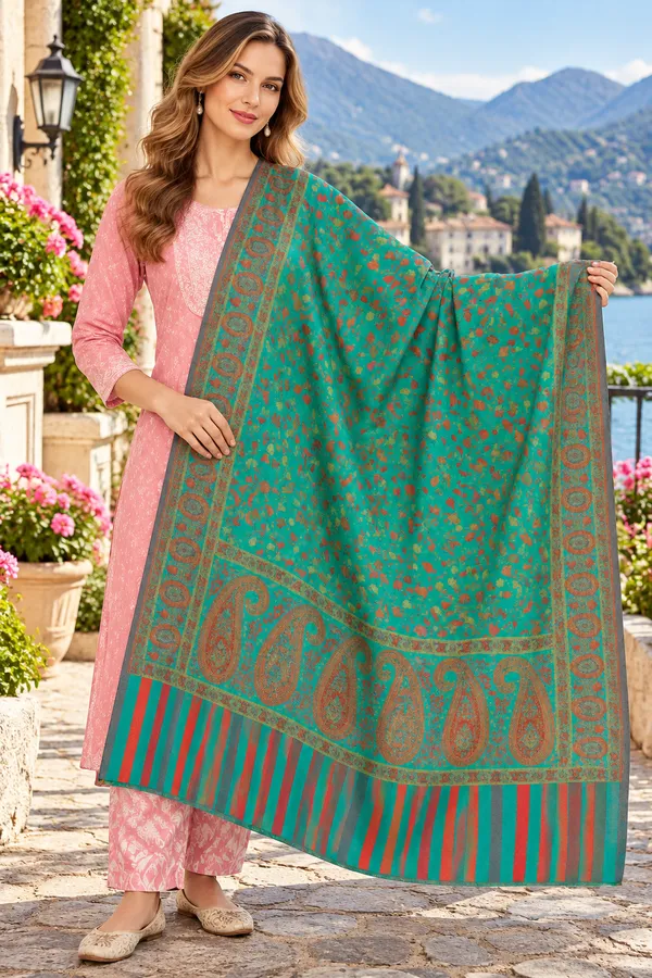 Teal_Regin_Wool_Printed_Shawl_For_Women