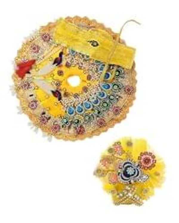 Yellow_Morpankh_Ratnakari_Handwork_Poshak_Morpankh_Poshak_For_Laddu_Gopal_Ratnakari_Handwork_Krishna_Dress_Designer_Thakurji_Yellow_Poshak_Heavy_Handwork_Laddu_Gopal_Poshak_With_Safa_Janmashtami_Special_For_Krishna_Idols_Vastra_Set_Laddu_Gopal_Shringar_Stone_Work_Poshak_Laddu_Gopal_Puja_Accessories_Festival_Special_Dress_1n_1n_2n_Laddu_Gopal