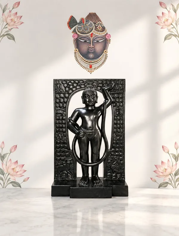 Shreenath_Ji_Mangla_Murti_With_Kandra_Stand_Krishna_Ji_Black_Stone_Finish_Murti_Decorative_Items_9_Inch