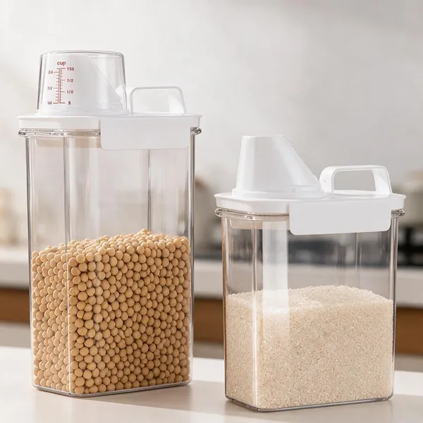 Plastic_Transparent_Grain_Storage_Container_Set_With_Measuring_Cups