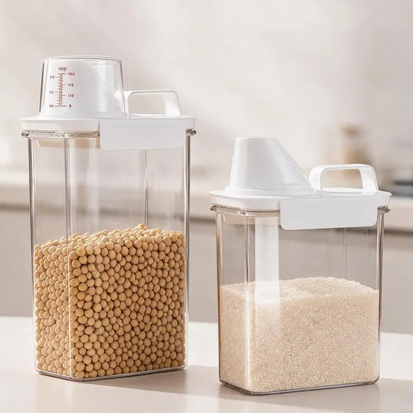 Plastic_Transparent_Grain_Storage_Container_Set_With_Measuring_Cups