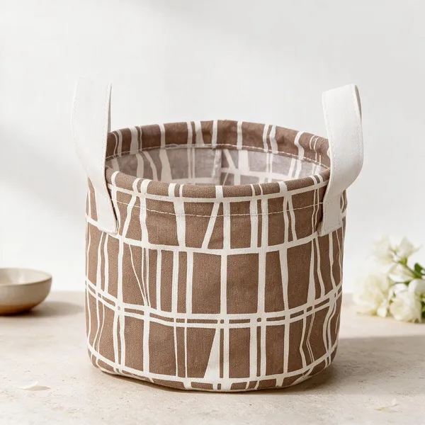 Fabric_Brown_Printed_Storage_Basket_Set_With_Handles