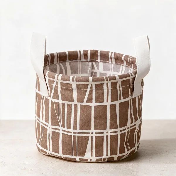 Fabric_Brown_Printed_Storage_Basket_Set_With_Handles