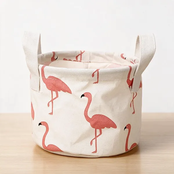 Fabric_White_And_Orange_Printed_Storage_Basket_Set_With_Handles