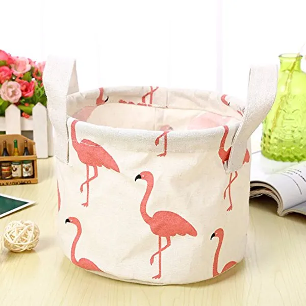 Fabric_White_And_Orange_Printed_Storage_Basket_Set_With_Handles