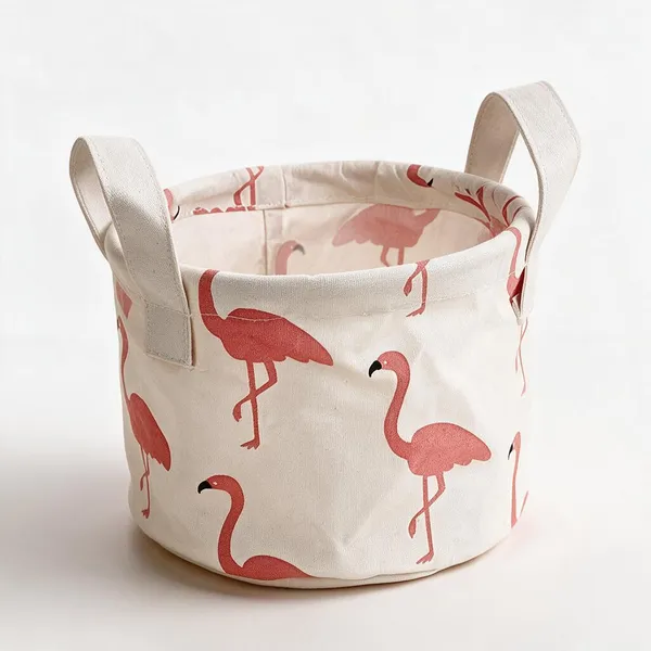 Fabric_White_And_Orange_Printed_Storage_Basket_Set_With_Handles