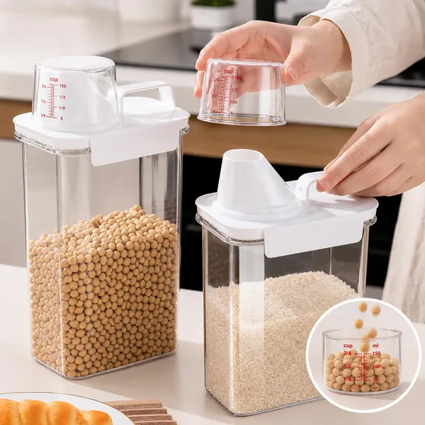 Plastic_Grain_Storage_Container_Set_With_Measuring_Cups