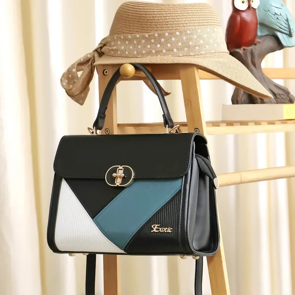 Exotic_Elegant_Tri_Tone_Structured_Handbag_Black