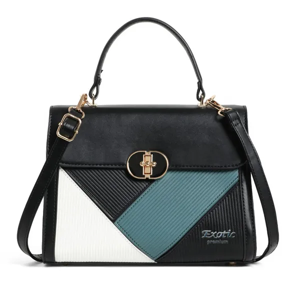 Exotic_Elegant_Tri_Tone_Structured_Handbag_Black