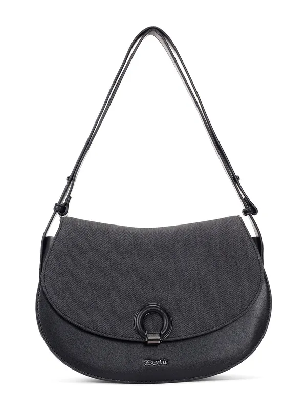 Exotic_Simone_Textured_Saddle_Bag_Black