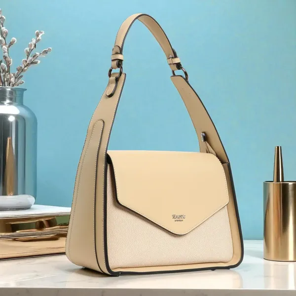 Exotic_Textured_Flap_Closure_Hand_Bag_Beige_Beige