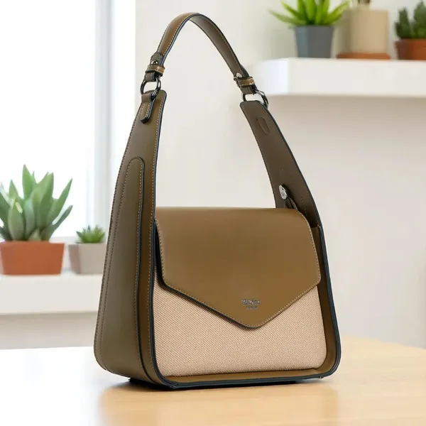 Exotic_Textured_Flap_Closure_Hand_Bag_Khaki_Khaki