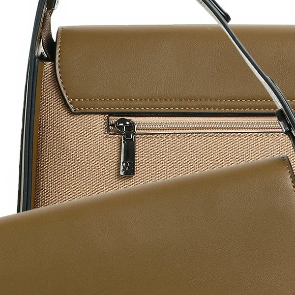 Exotic_Textured_Flap_Closure_Hand_Bag_Khaki_Khaki