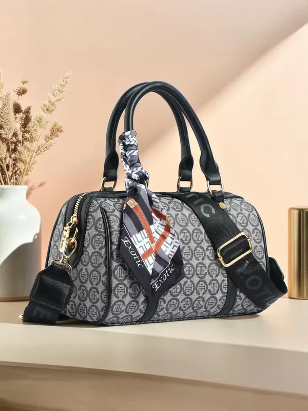 Exotic_Monogram_Pattern_Top_Handheld_Slingbag_Black_Black