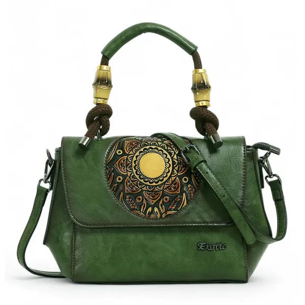 Exotic_Satchel_Retro_Embossed_Sling_Bag_For_Women_Green_Green