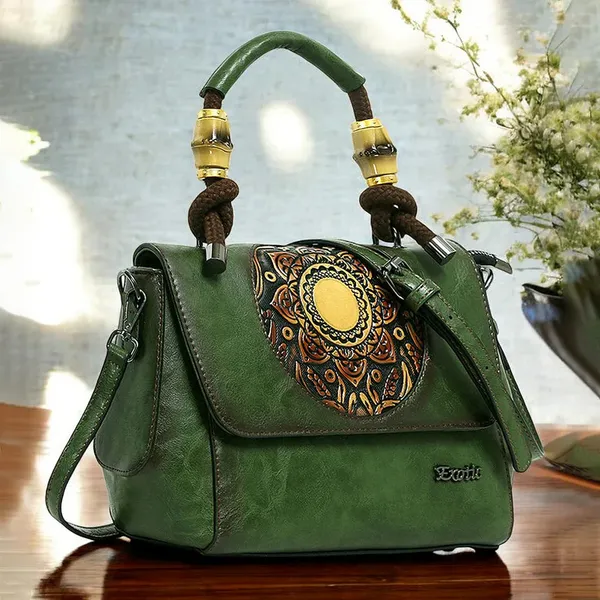Exotic_Satchel_Retro_Embossed_Sling_Bag_For_Women_Green_Green