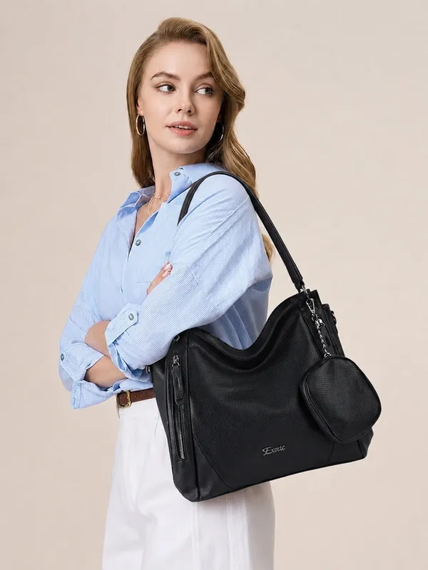 Exotic_Pebbled_Hobo_Stylish_Shoulder_Bag_Black