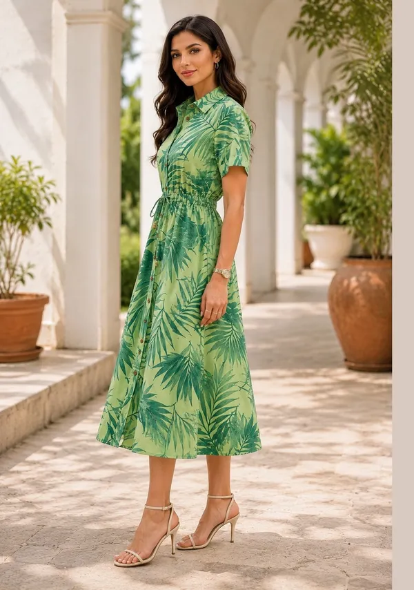 Green_Botancial_Shirt_Dress_Green