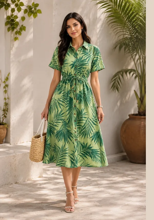 Green_Botancial_Shirt_Dress_Green