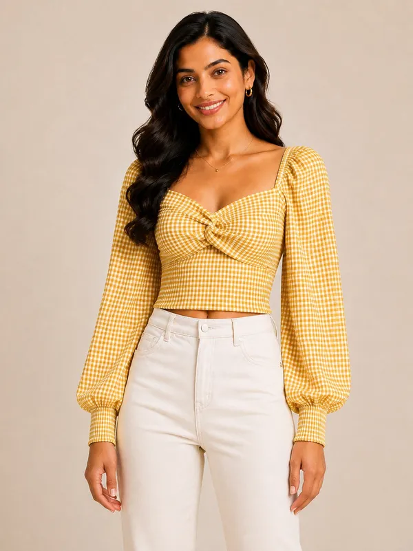 Yellow_Checked_Knotted_Top_Mustard