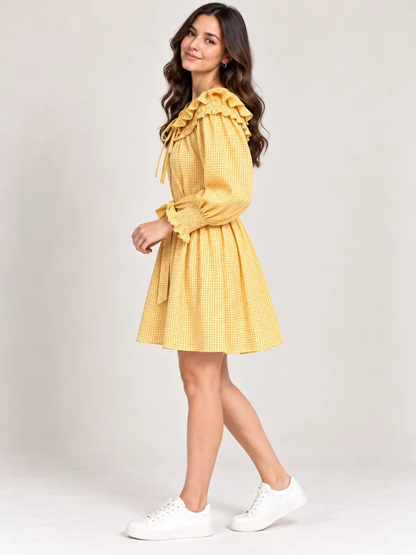 Yellow_Checked_Cotton_Dress_Yellow