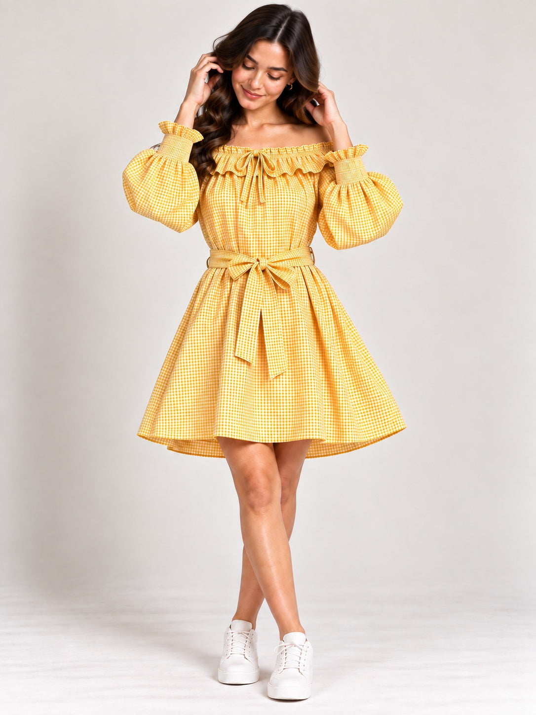Yellow_Checked_Cotton_Dress_Yellow