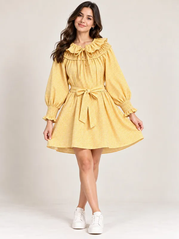 Yellow_Checked_Cotton_Dress_Yellow