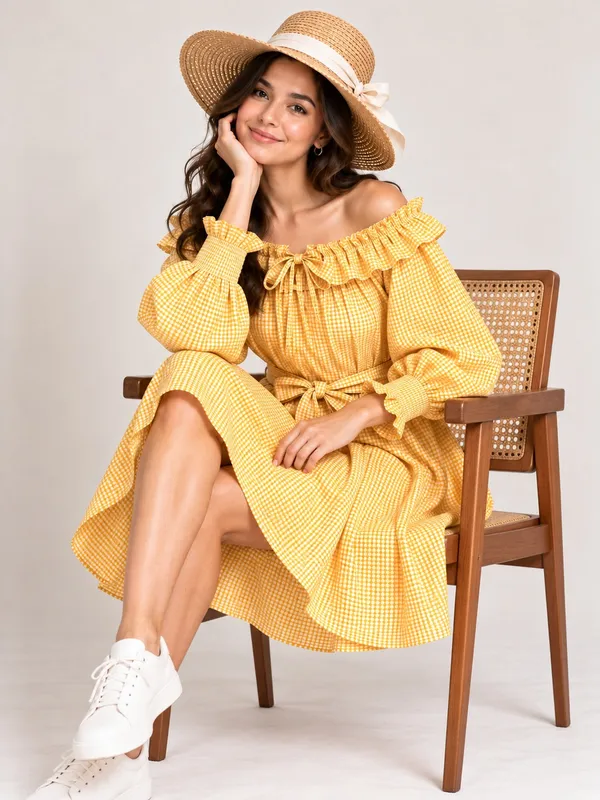 Yellow_Checked_Cotton_Dress_Yellow
