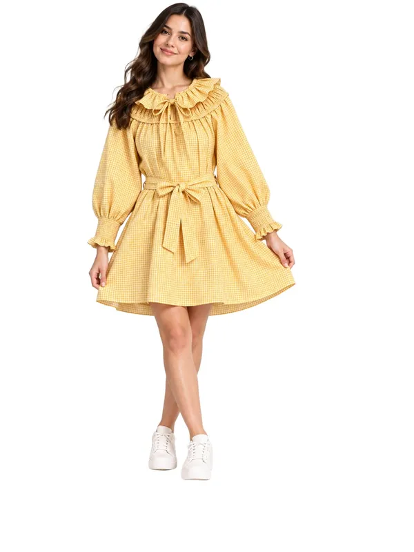 Yellow_Checked_Cotton_Dress_Yellow