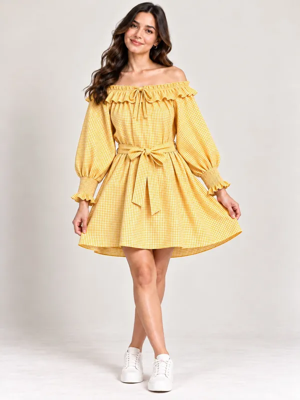Yellow_Checked_Cotton_Dress_Yellow
