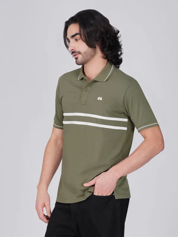 Men_S_Olive_Green_Double_Stripe_Organic_Cotton_Polo_T_Shirt_With_Anti_Stain_Anti_Microbial_Protection