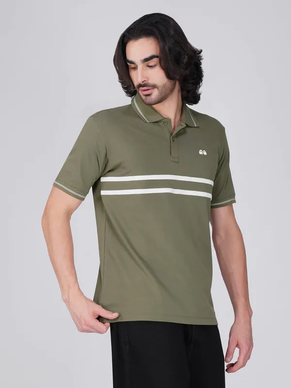 Men_S_Olive_Green_Double_Stripe_Organic_Cotton_Polo_T_Shirt_With_Anti_Stain_Anti_Microbial_Protection