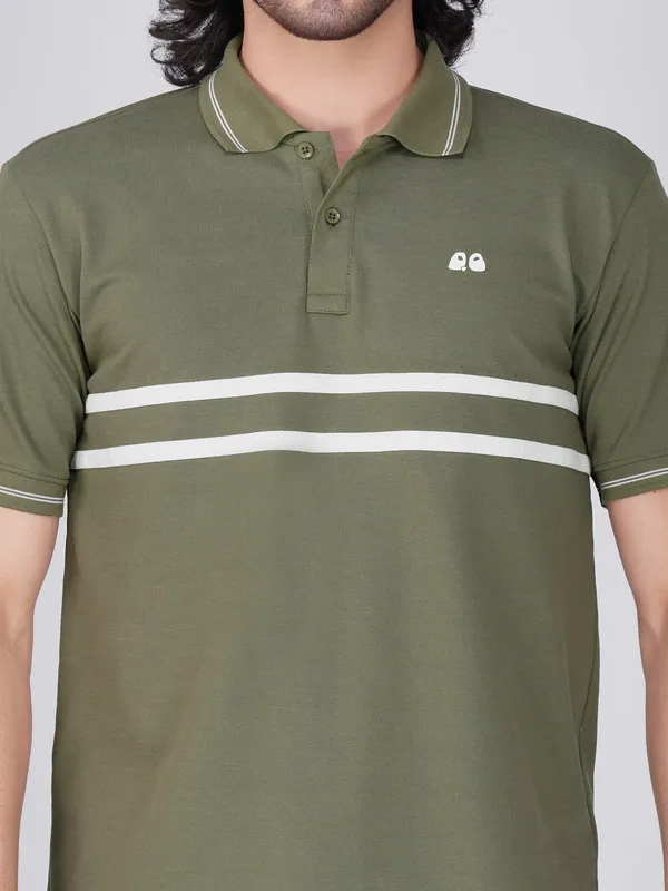 Men_S_Olive_Green_Double_Stripe_Organic_Cotton_Polo_T_Shirt_With_Anti_Stain_Anti_Microbial_Protection