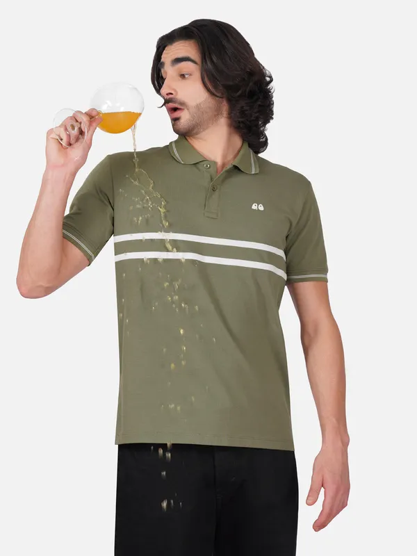 Men_S_Olive_Green_Double_Stripe_Organic_Cotton_Polo_T_Shirt_With_Anti_Stain_Anti_Microbial_Protection