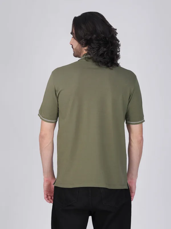 Men_S_Olive_Green_Double_Stripe_Organic_Cotton_Polo_T_Shirt_With_Anti_Stain_Anti_Microbial_Protection