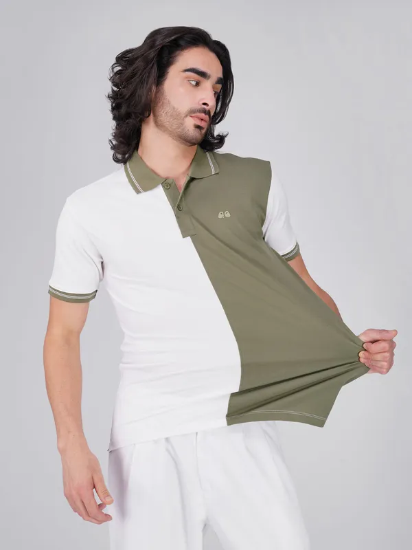 Men_S_Organic_Cotton_Polo_T_Shirt_With_Anti_Stain_Anti_Microbial_Protection_Stain_Release_Care_Finish_White_Olive_Green