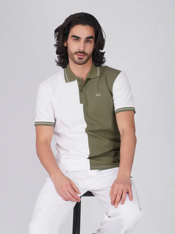 Men_S_Organic_Cotton_Polo_T_Shirt_With_Anti_Stain_Anti_Microbial_Protection_Stain_Release_Care_Finish_White_Olive_Green
