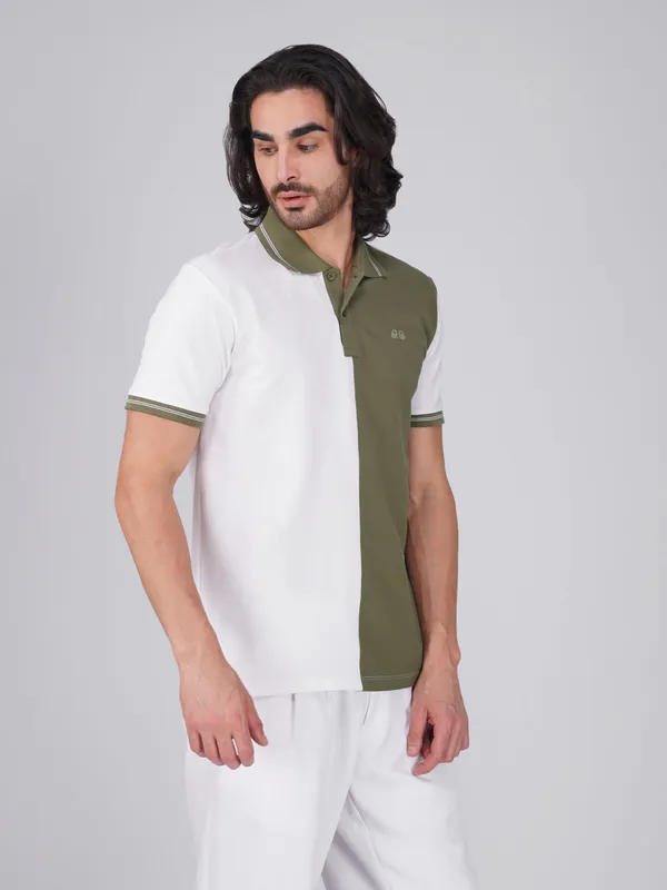 Men_S_Organic_Cotton_Polo_T_Shirt_With_Anti_Stain_Anti_Microbial_Protection_Stain_Release_Care_Finish_White_Olive_Green
