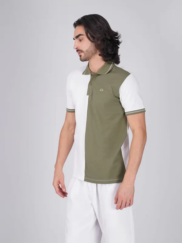 Men_S_Organic_Cotton_Polo_T_Shirt_With_Anti_Stain_Anti_Microbial_Protection_Stain_Release_Care_Finish_White_Olive_Green