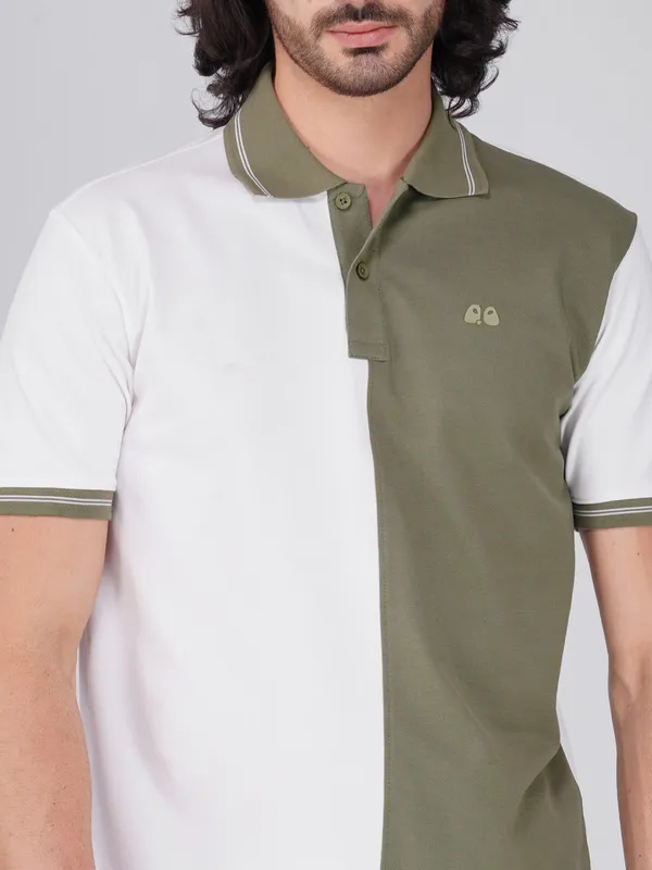 Men_S_Organic_Cotton_Polo_T_Shirt_With_Anti_Stain_Anti_Microbial_Protection_Stain_Release_Care_Finish_White_Olive_Green