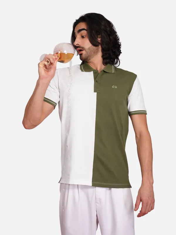 Men_S_Organic_Cotton_Polo_T_Shirt_With_Anti_Stain_Anti_Microbial_Protection_Stain_Release_Care_Finish_White_Olive_Green