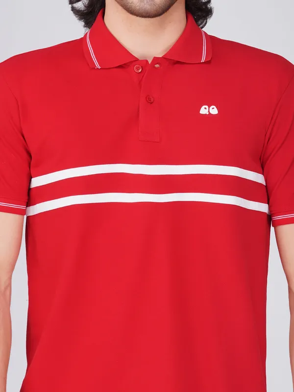 Men_S_Red_Double_Stripe_Organic_Cotton_Polo_T_Shirt_With_Anti_Stain_Anti_Microbial_Protection