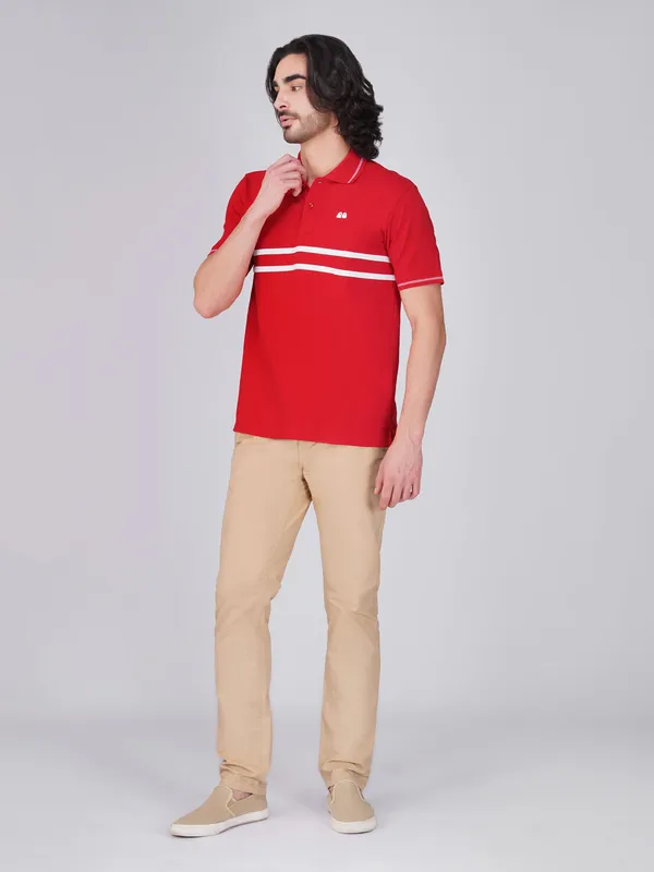 Men_S_Red_Double_Stripe_Organic_Cotton_Polo_T_Shirt_With_Anti_Stain_Anti_Microbial_Protection