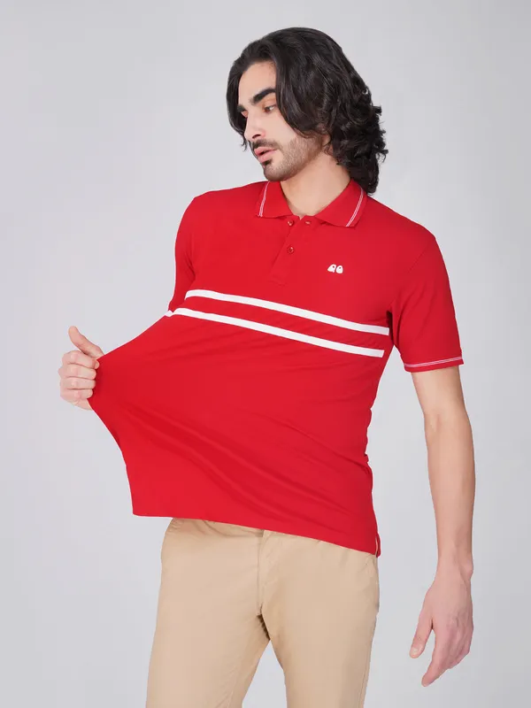 Men_S_Red_Double_Stripe_Organic_Cotton_Polo_T_Shirt_With_Anti_Stain_Anti_Microbial_Protection