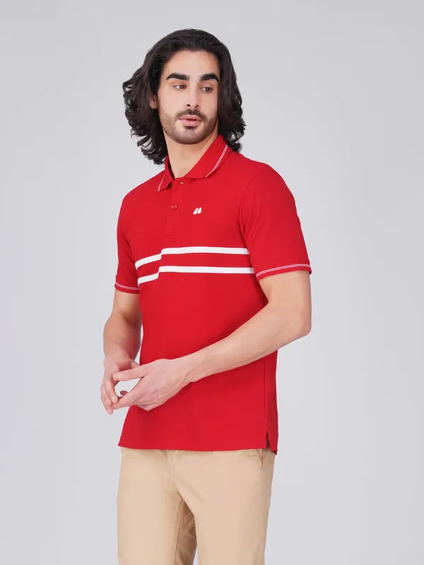 Men_S_Red_Double_Stripe_Organic_Cotton_Polo_T_Shirt_With_Anti_Stain_Anti_Microbial_Protection