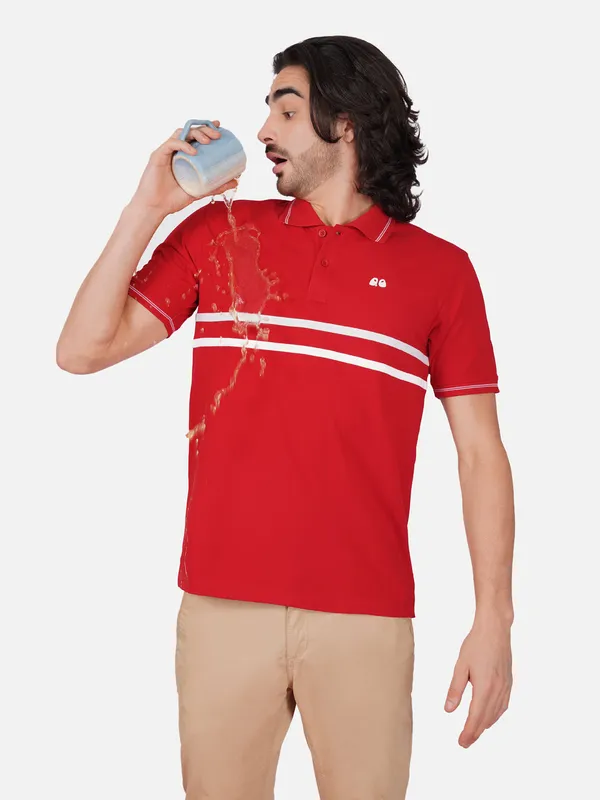 Men_S_Red_Double_Stripe_Organic_Cotton_Polo_T_Shirt_With_Anti_Stain_Anti_Microbial_Protection