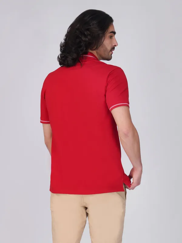 Men_S_Red_Double_Stripe_Organic_Cotton_Polo_T_Shirt_With_Anti_Stain_Anti_Microbial_Protection