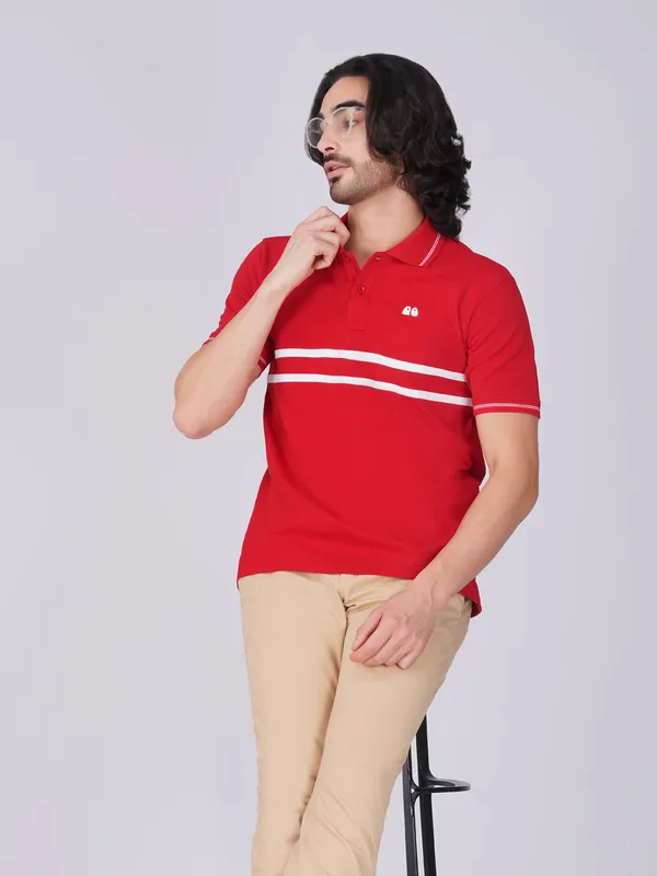 Men_S_Red_Double_Stripe_Organic_Cotton_Polo_T_Shirt_With_Anti_Stain_Anti_Microbial_Protection