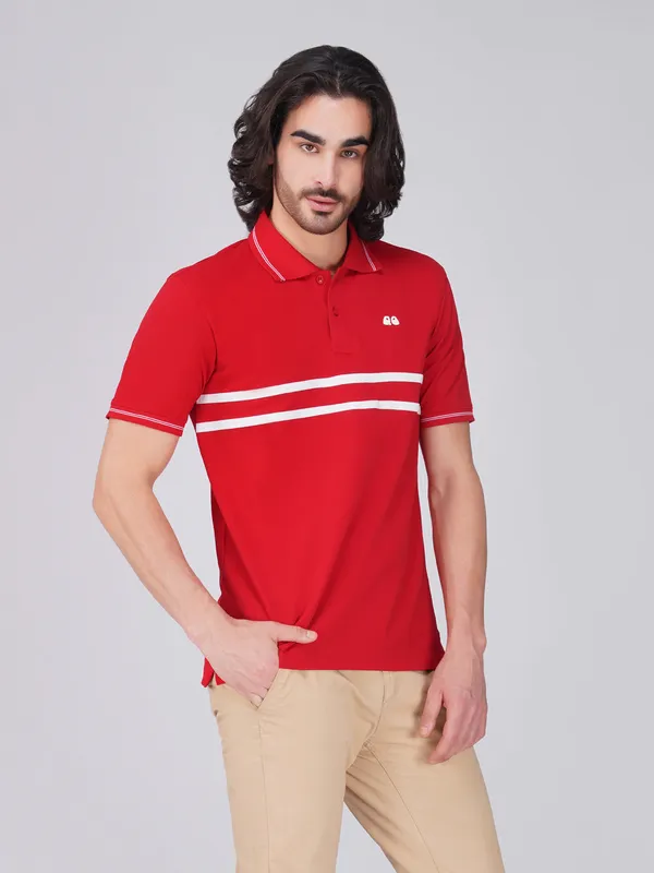 Men_S_Red_Double_Stripe_Organic_Cotton_Polo_T_Shirt_With_Anti_Stain_Anti_Microbial_Protection