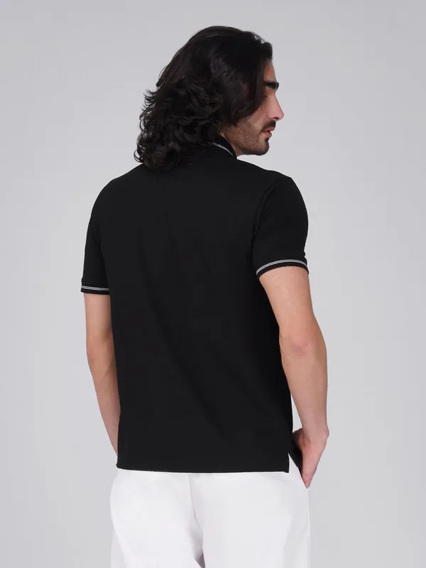 Men_S_Black_Double_Stripe_Organic_Cotton_Polo_T_Shirt_With_Anti_Stain_Anti_Microbial_Protection